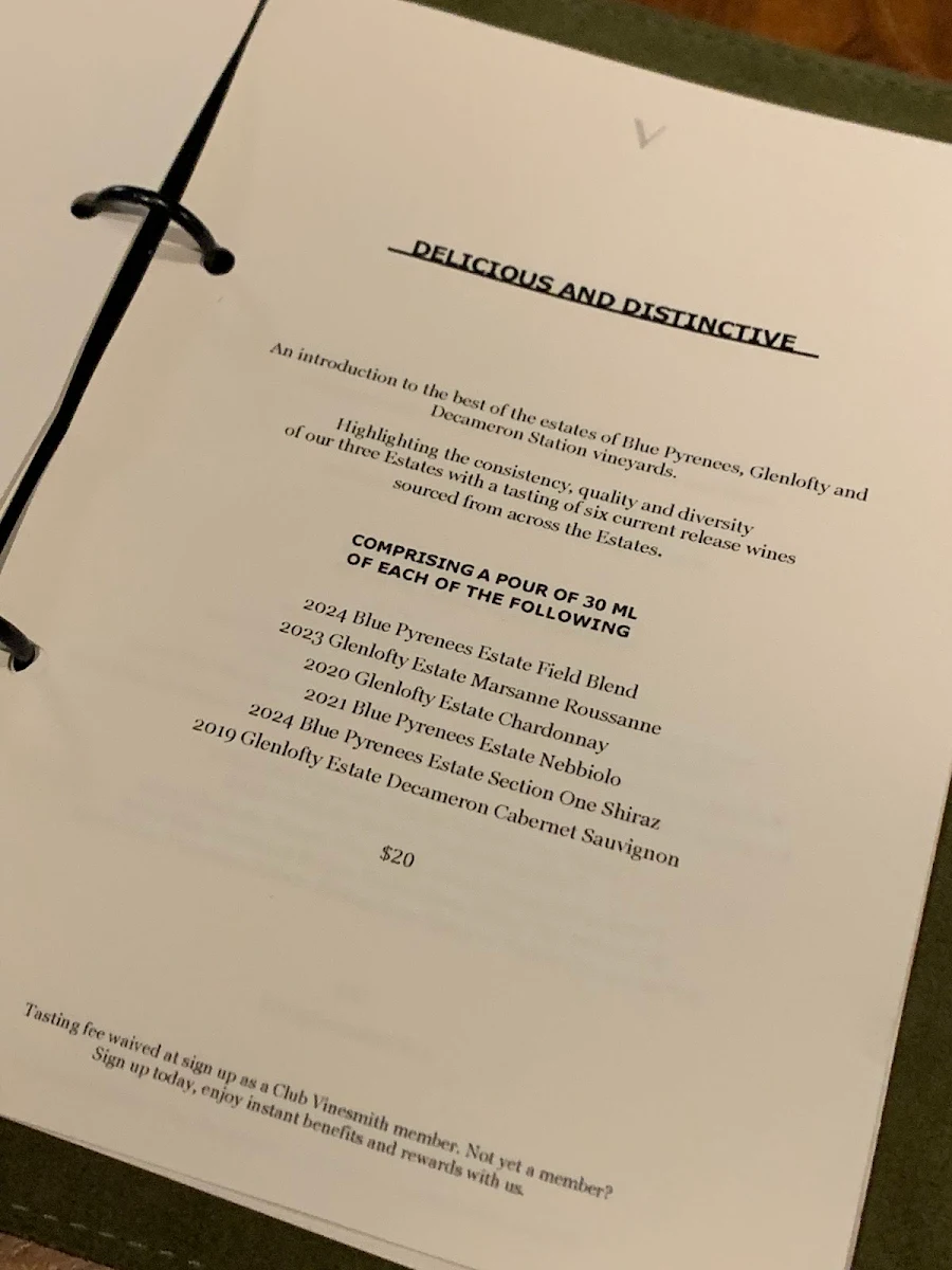 Menu, Vinesmith City Cellar Door