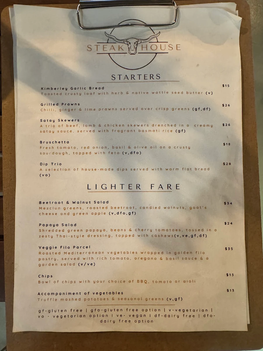 Menu, The Steakhouse