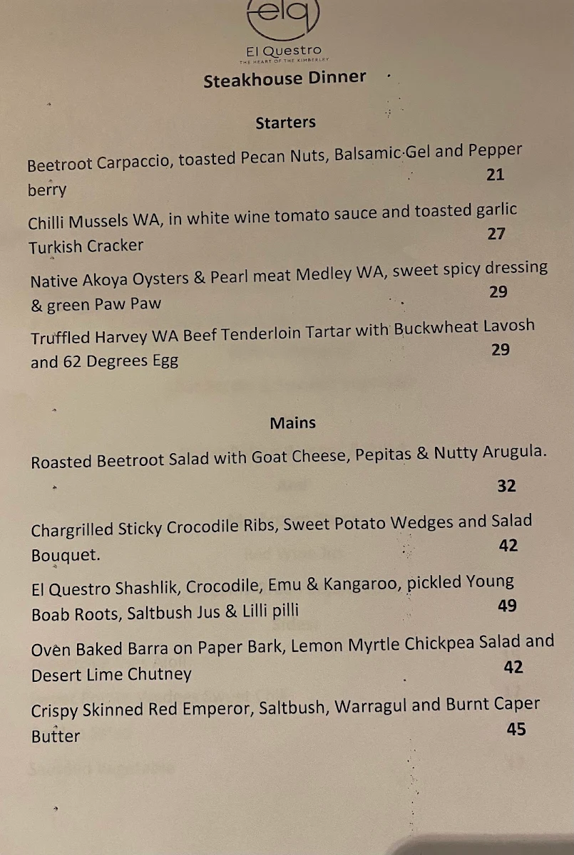 Menu, The Steakhouse
