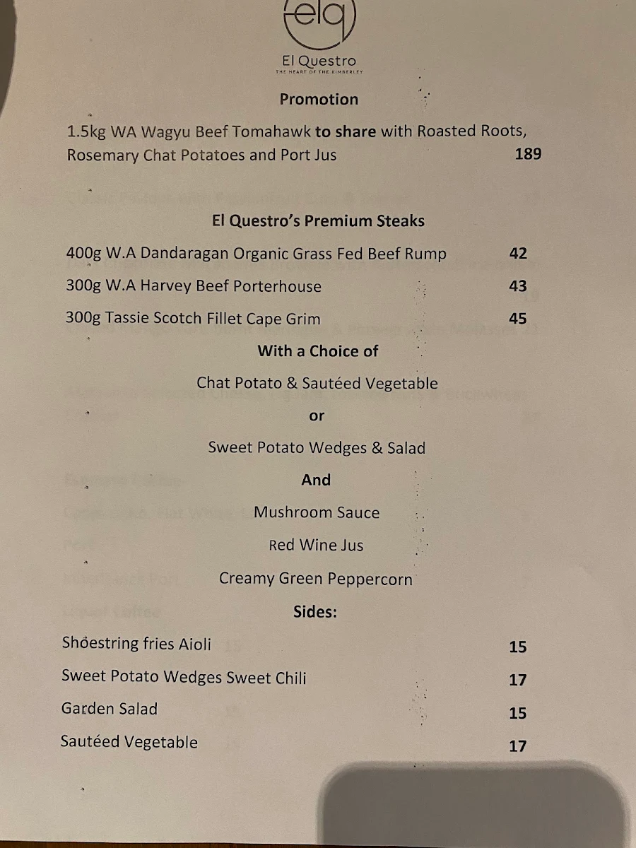 Menu, The Steakhouse