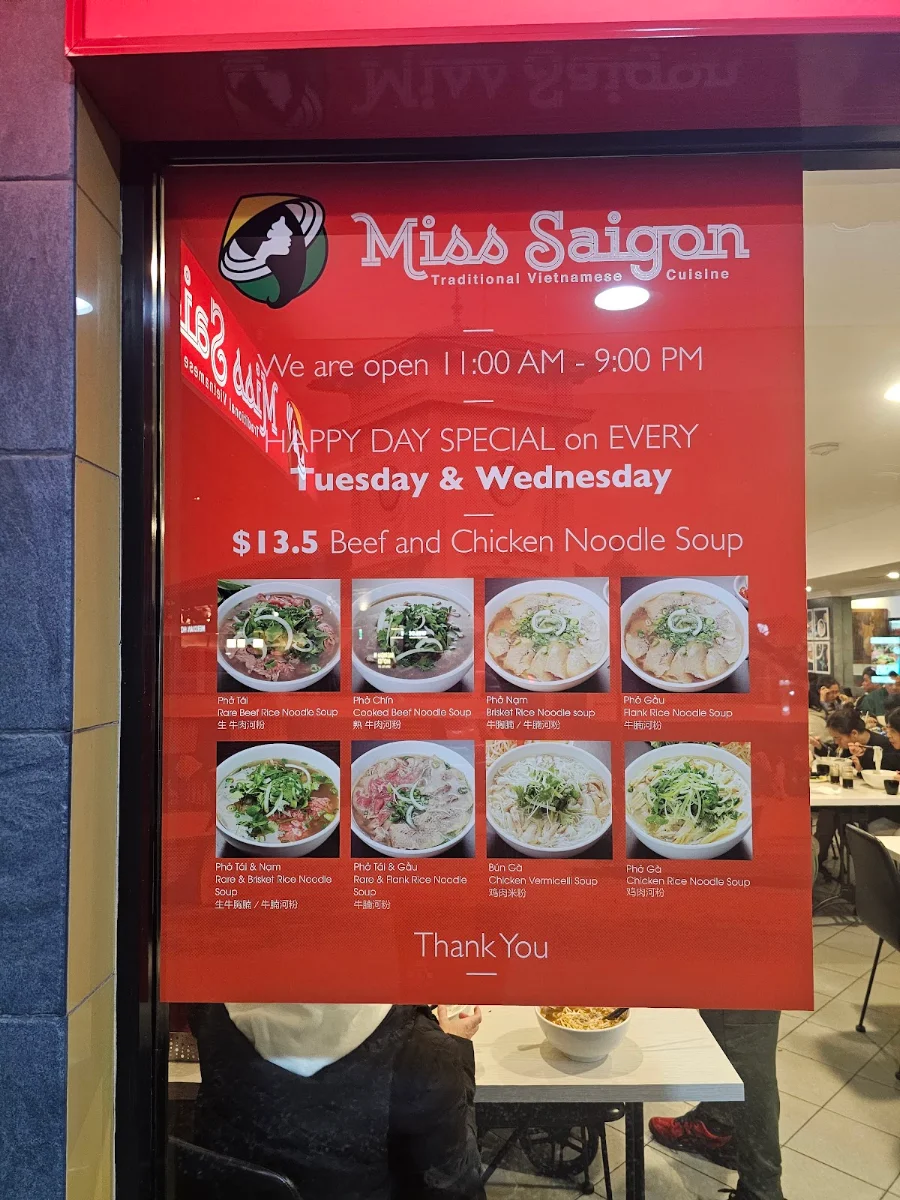 Menu, Miss Saigon Restaurant