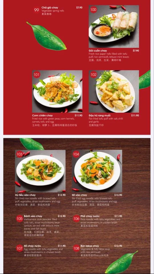 Menu, Miss Saigon Restaurant