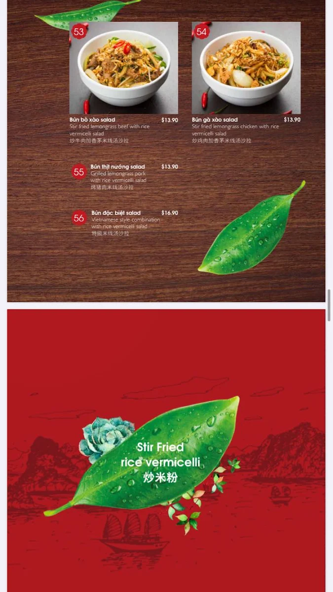 Menu, Miss Saigon Restaurant