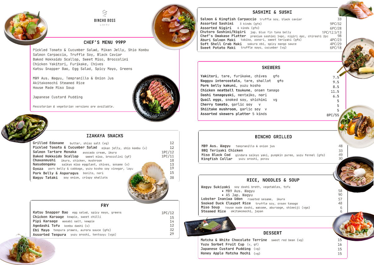 Menu, Bincho Boss