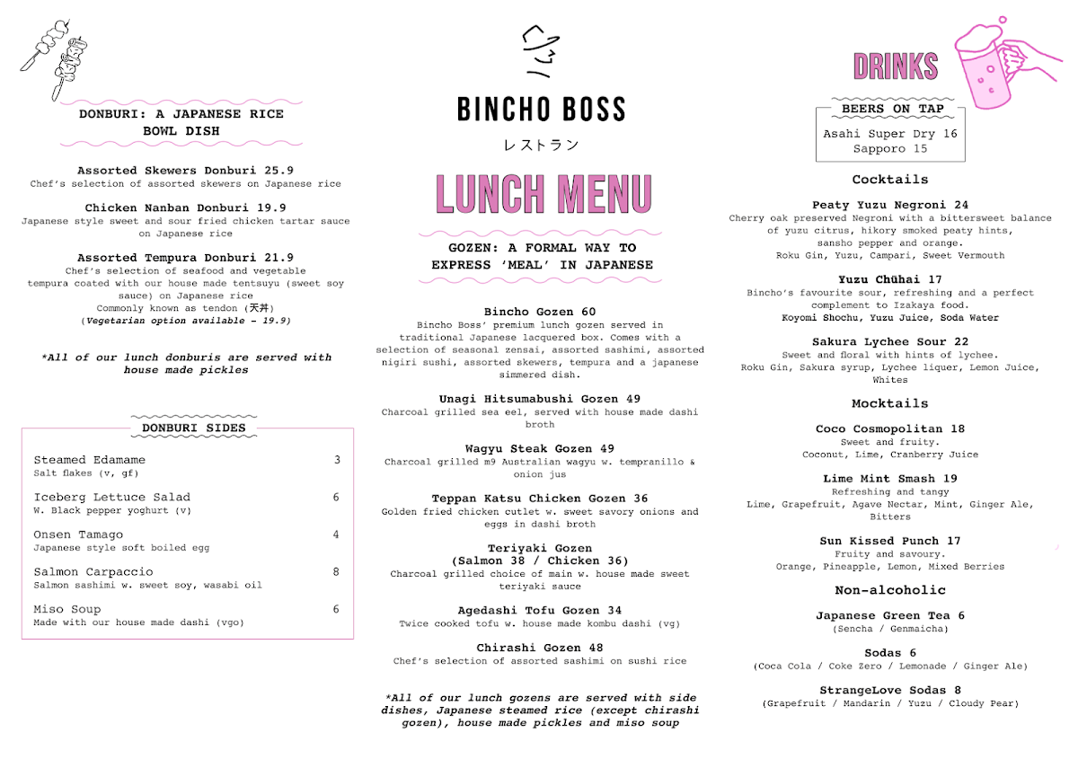 Menu, Bincho Boss