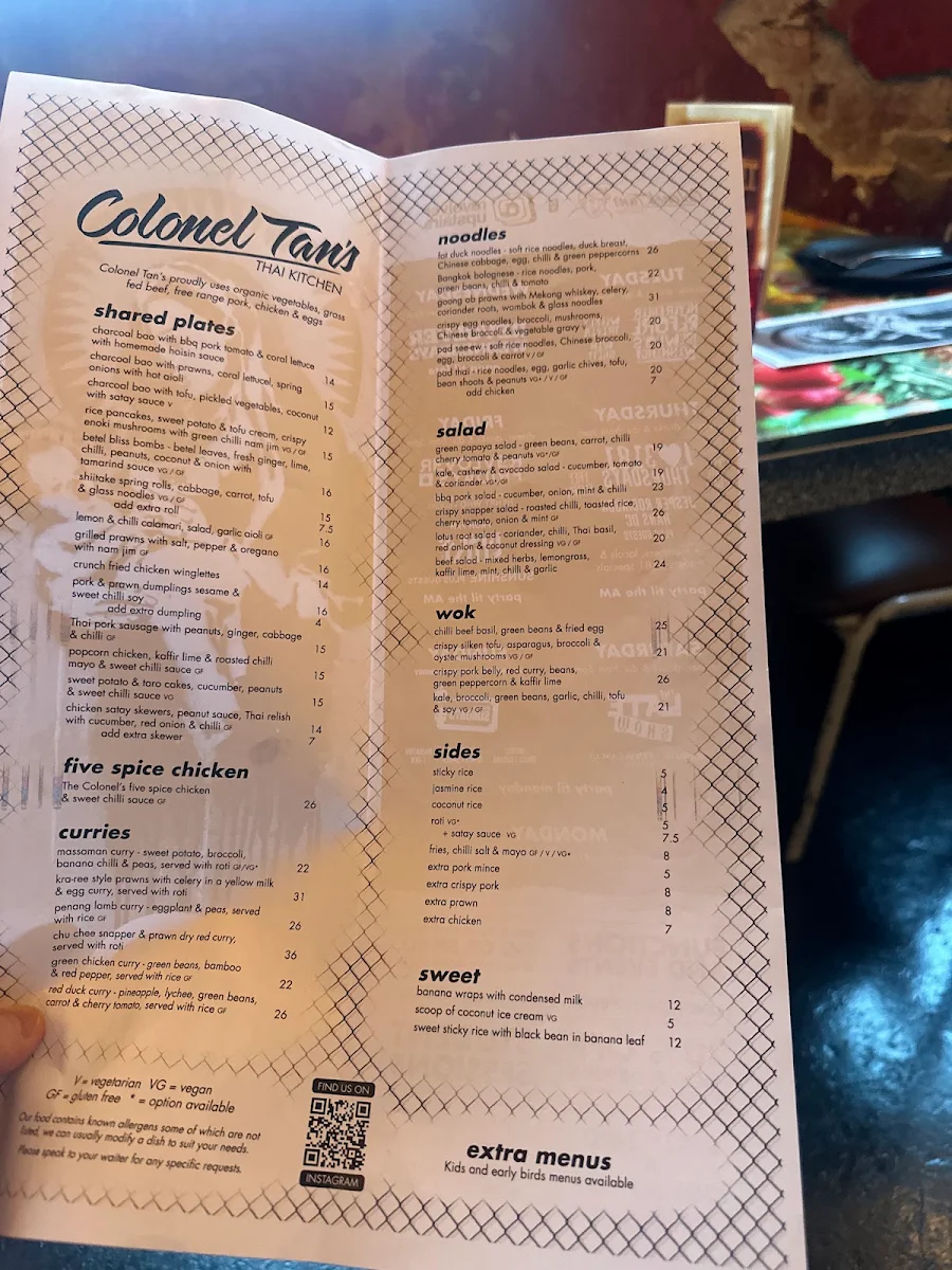 Menu, Colonel Tan's Thai Kitchen
