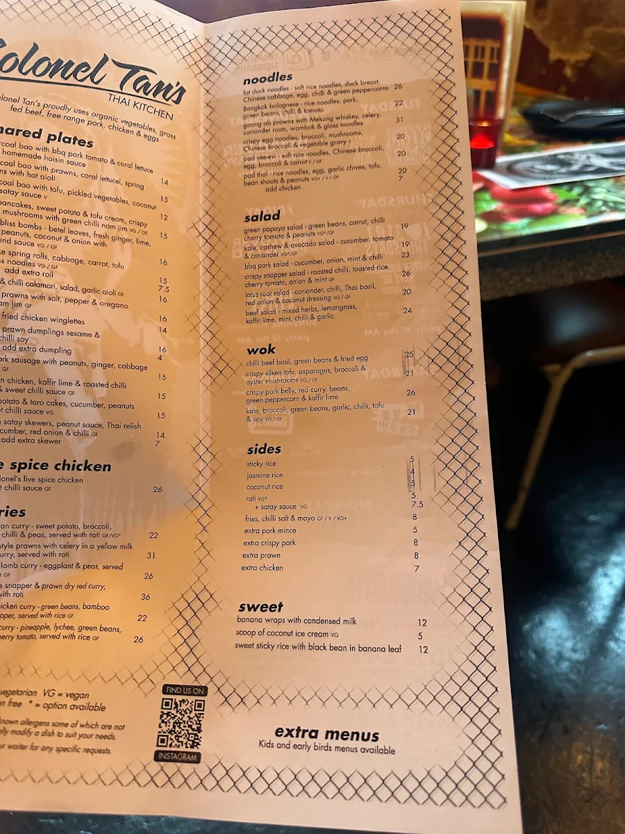 Menu, Colonel Tan's Thai Kitchen