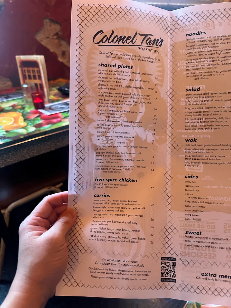 Menu, Colonel Tan's Thai Kitchen