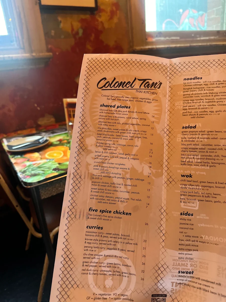 Menu, Colonel Tan's Thai Kitchen