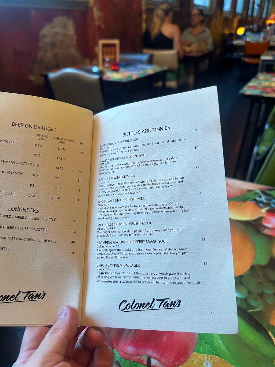 Menu, Colonel Tan's Thai Kitchen