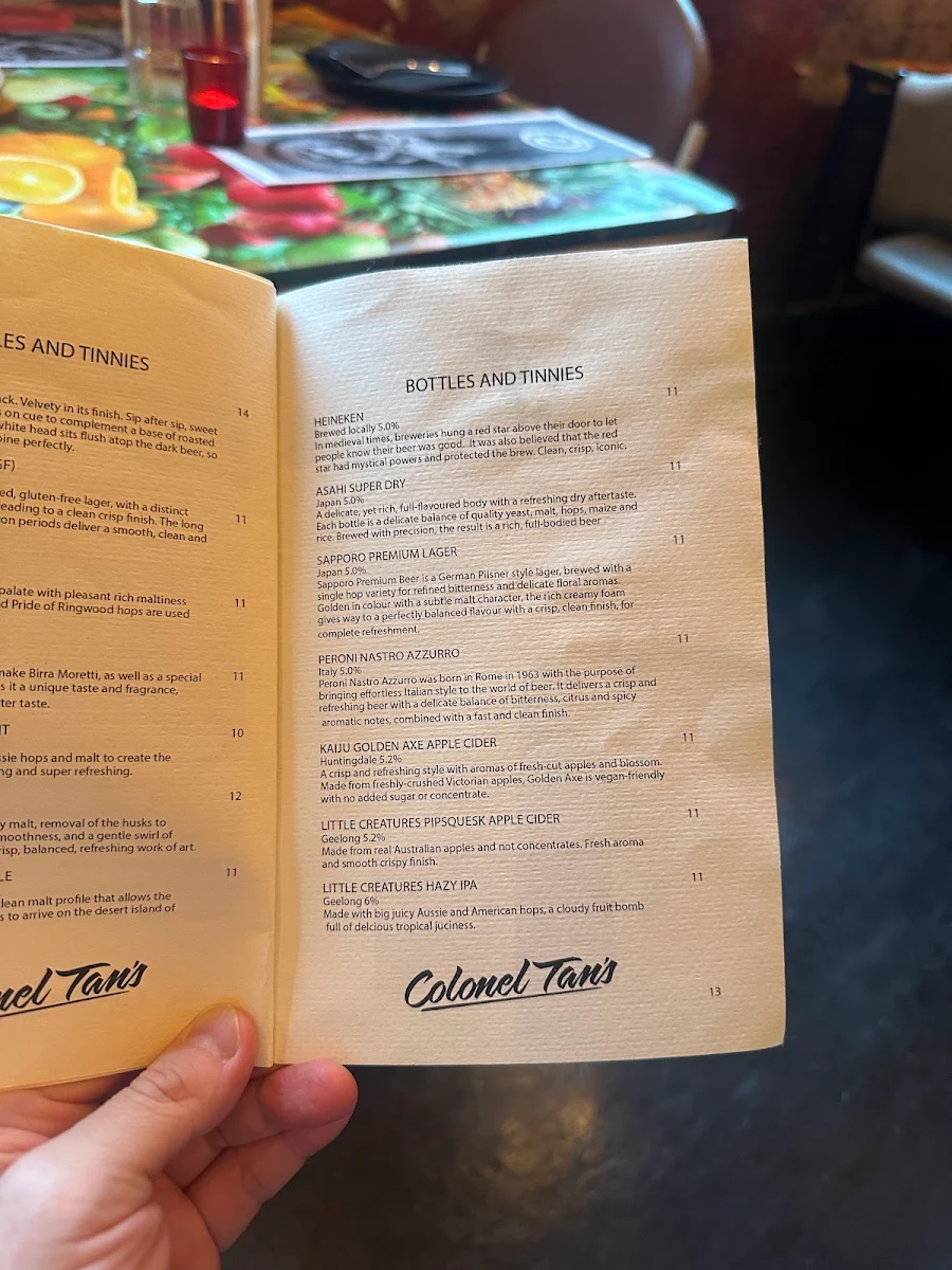 Menu, Colonel Tan's Thai Kitchen