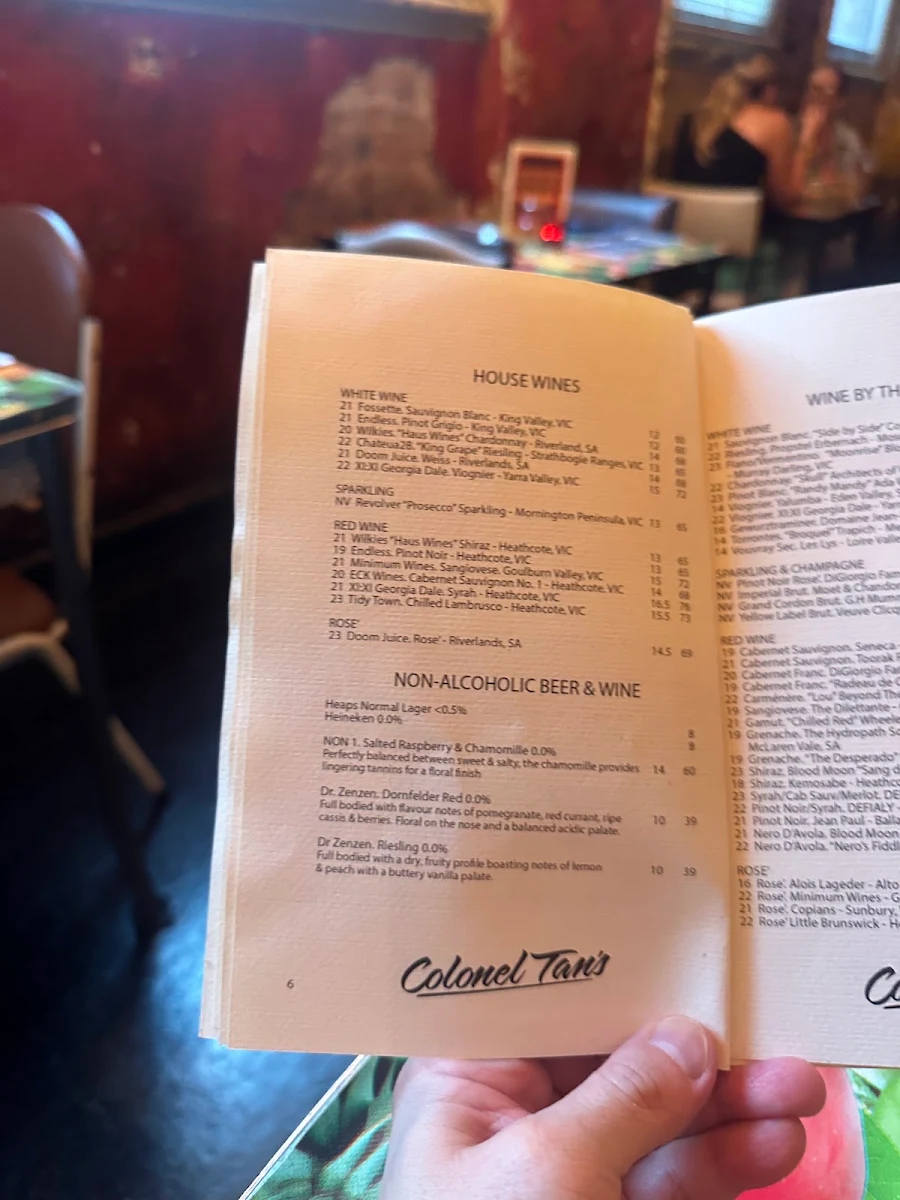 Menu, Colonel Tan's Thai Kitchen