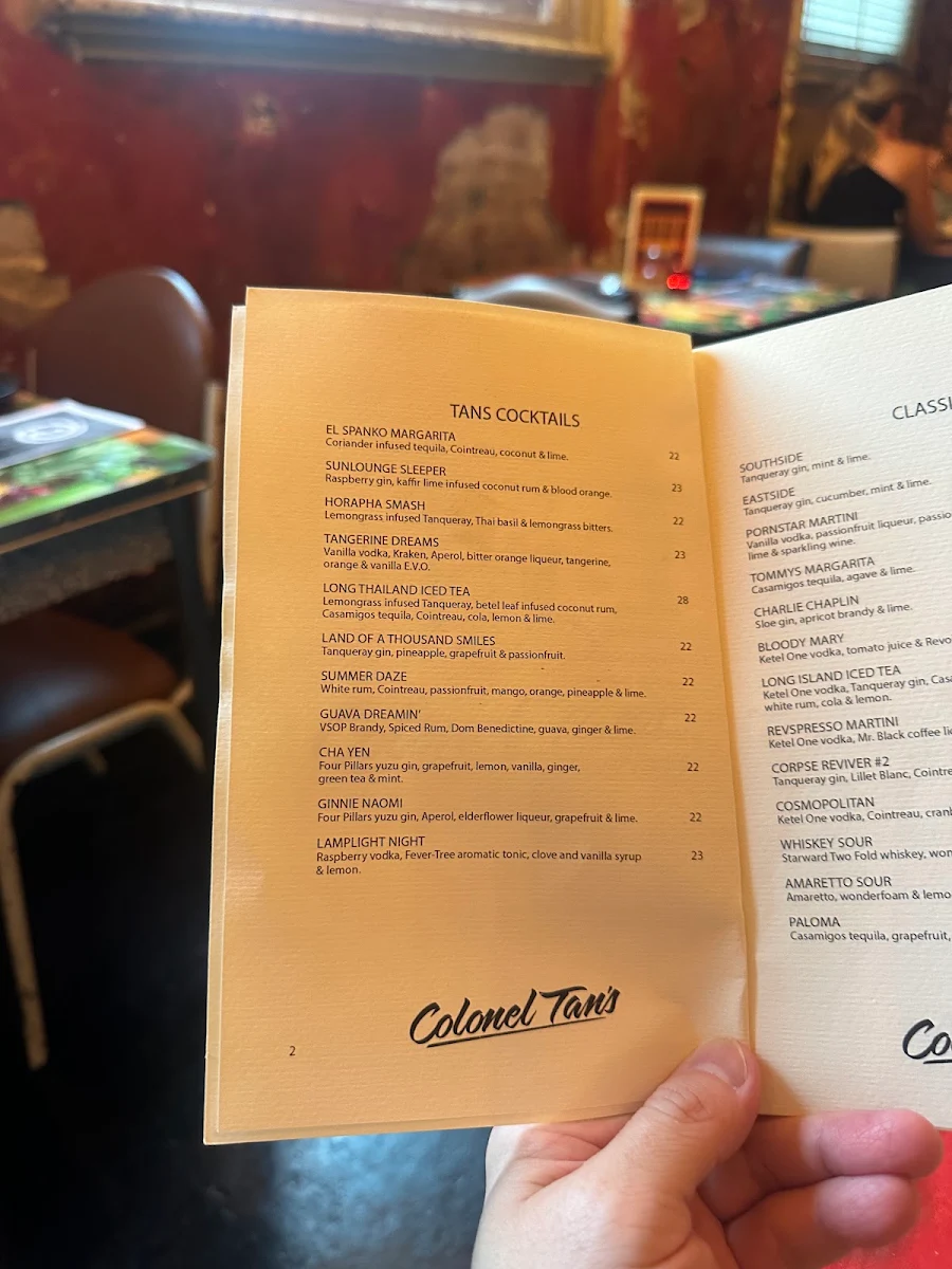 Menu, Colonel Tan's Thai Kitchen