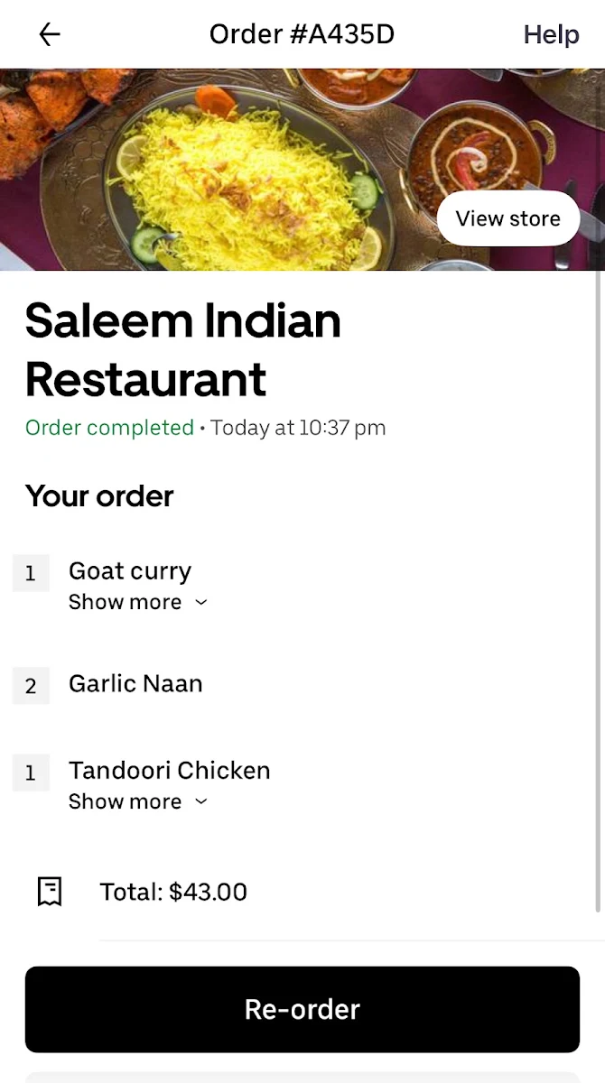 Menu, Saleem Indian Restaurant