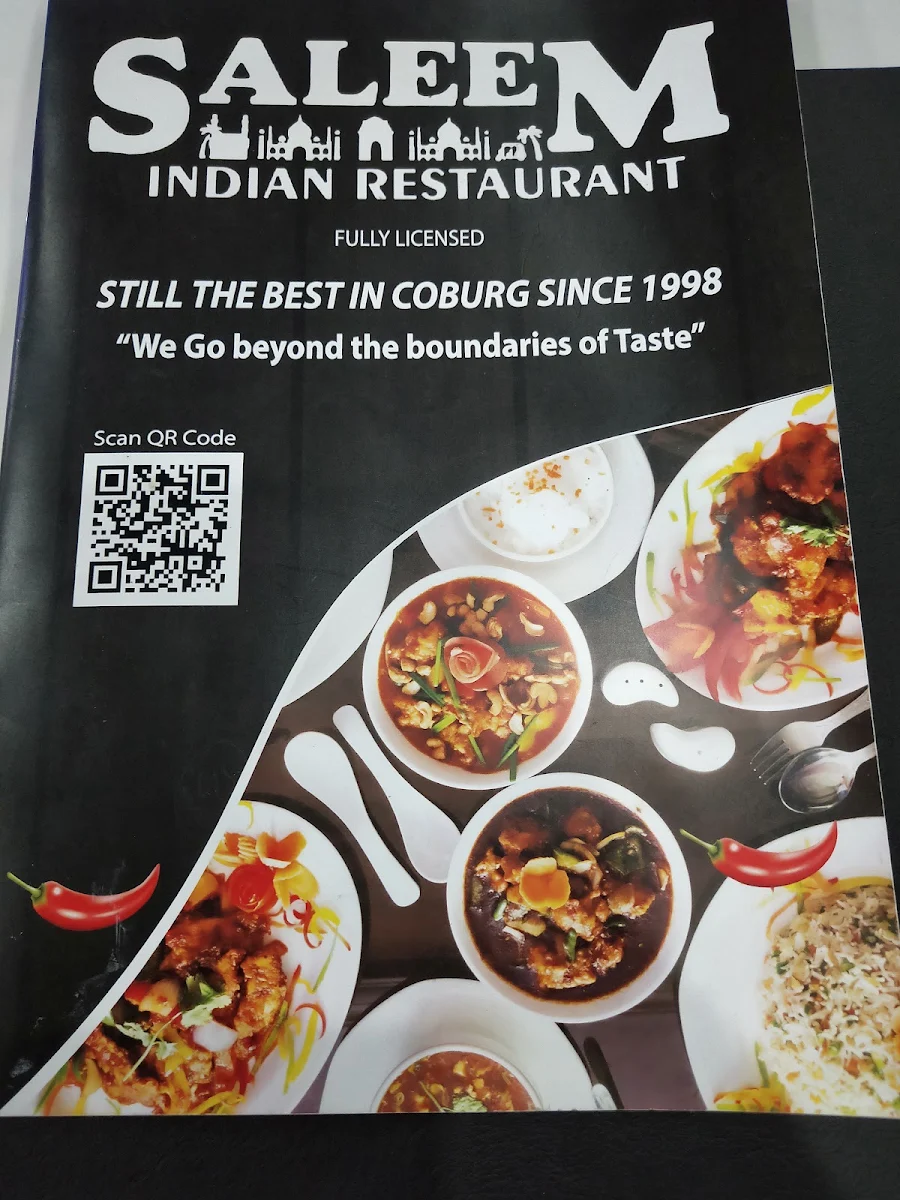 Menu, Saleem Indian Restaurant