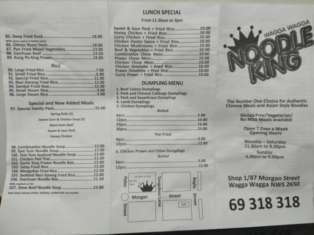 Menu, Noodle King