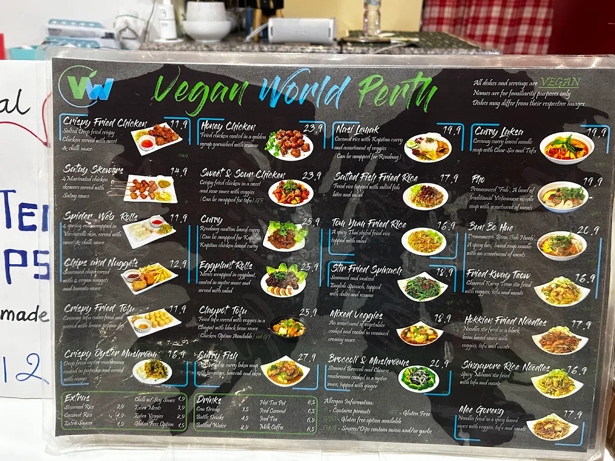 Menu, Vegan World Perth