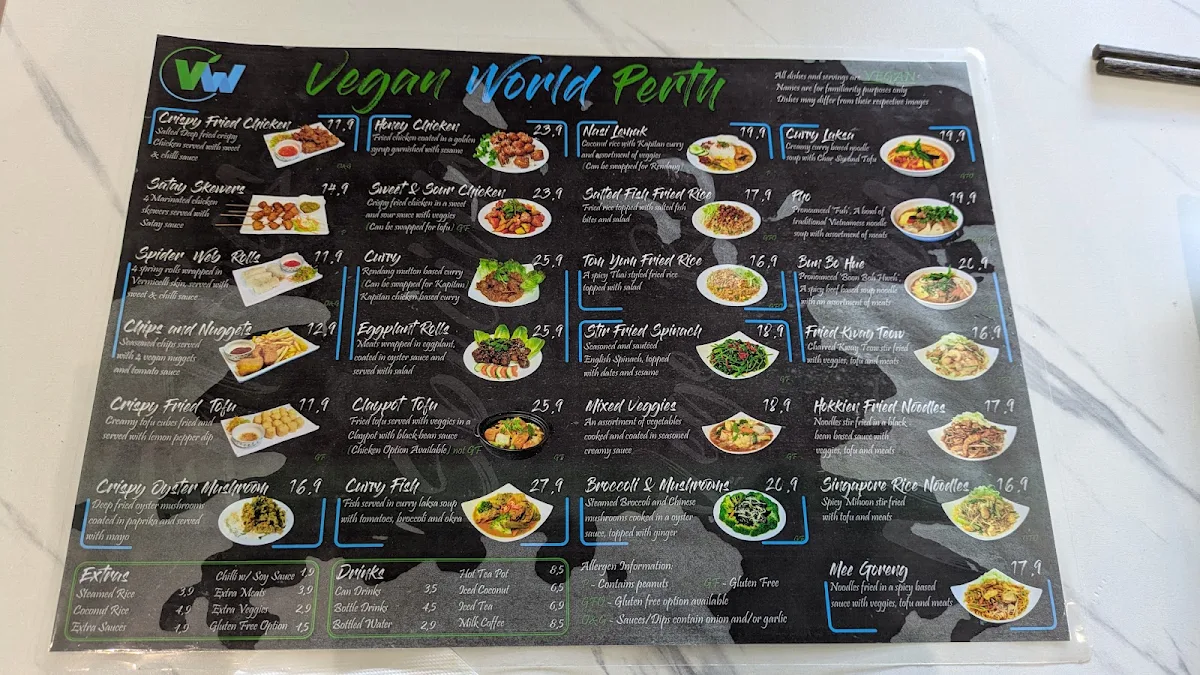 Menu, Vegan World Perth