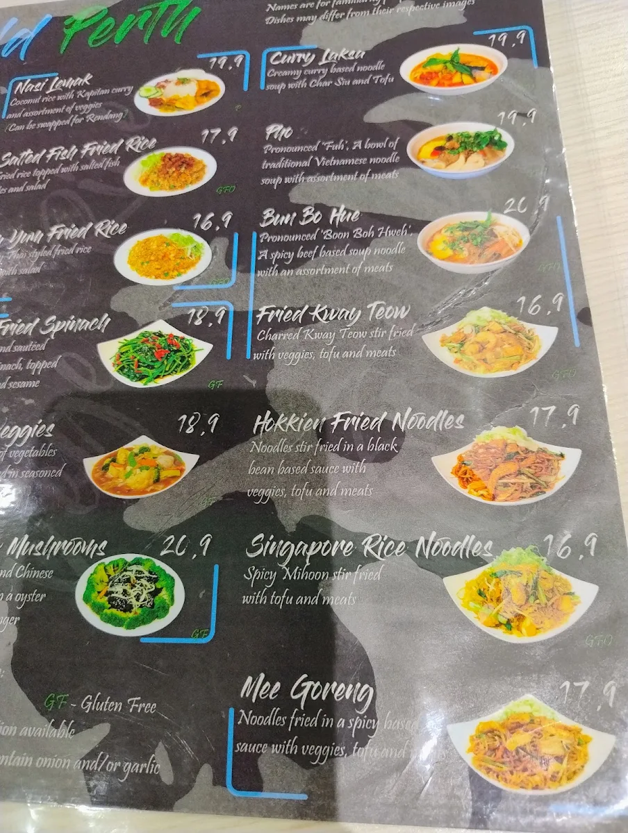 Menu, Vegan World Perth