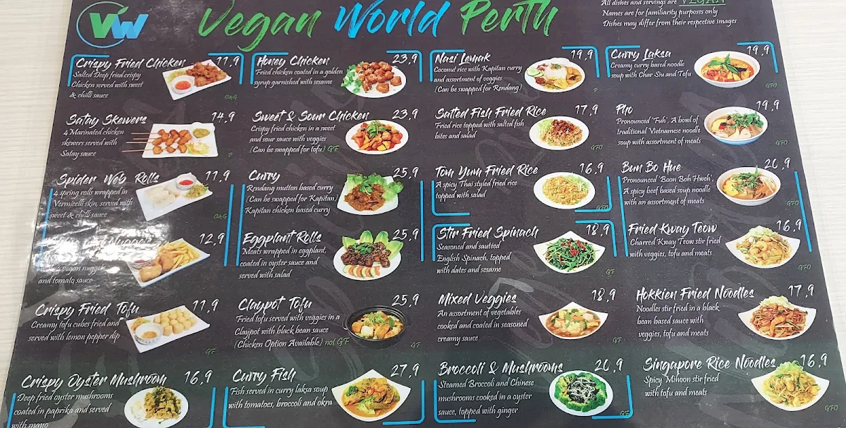 Menu, Vegan World Perth
