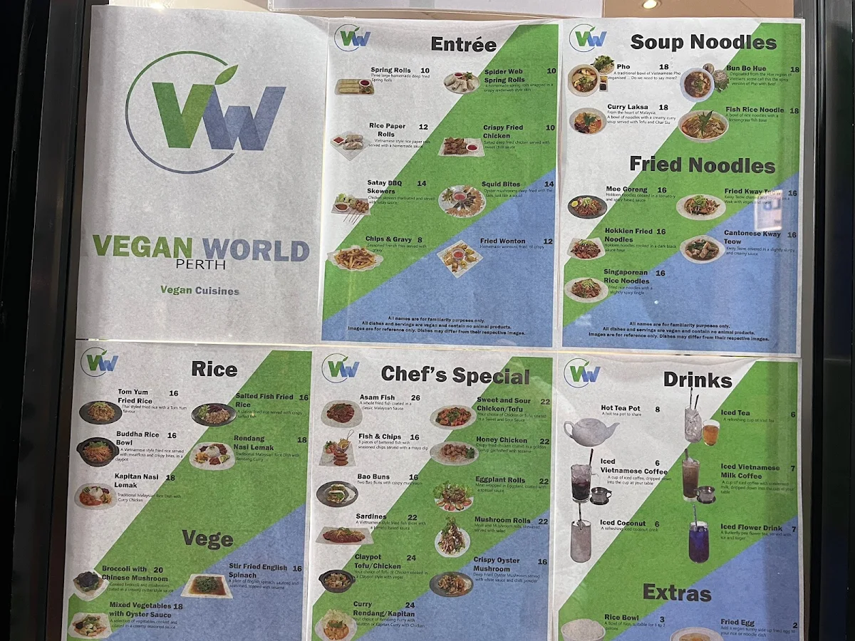 Menu, Vegan World Perth