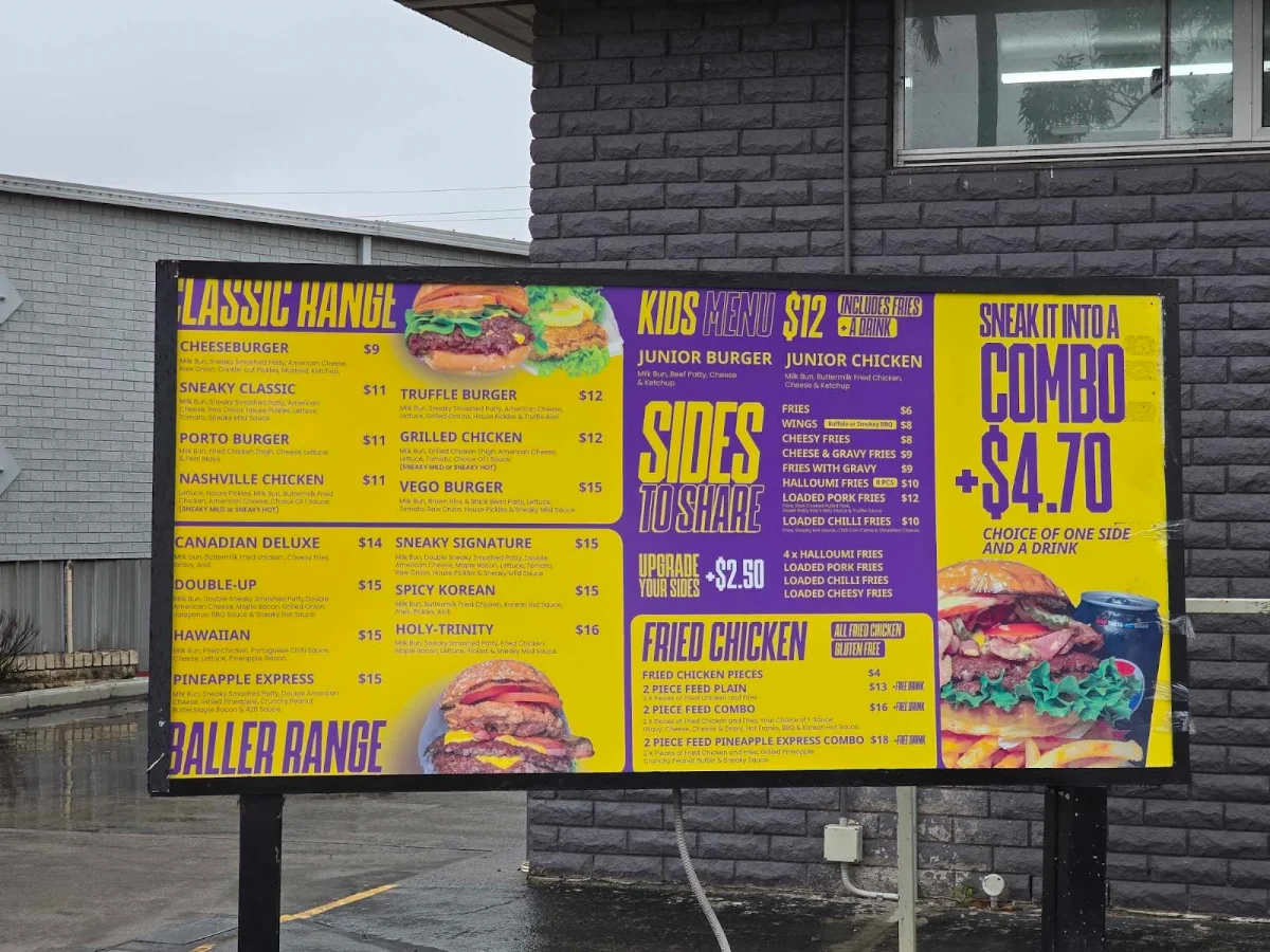 Menu, Sneaky Burger Albion Park