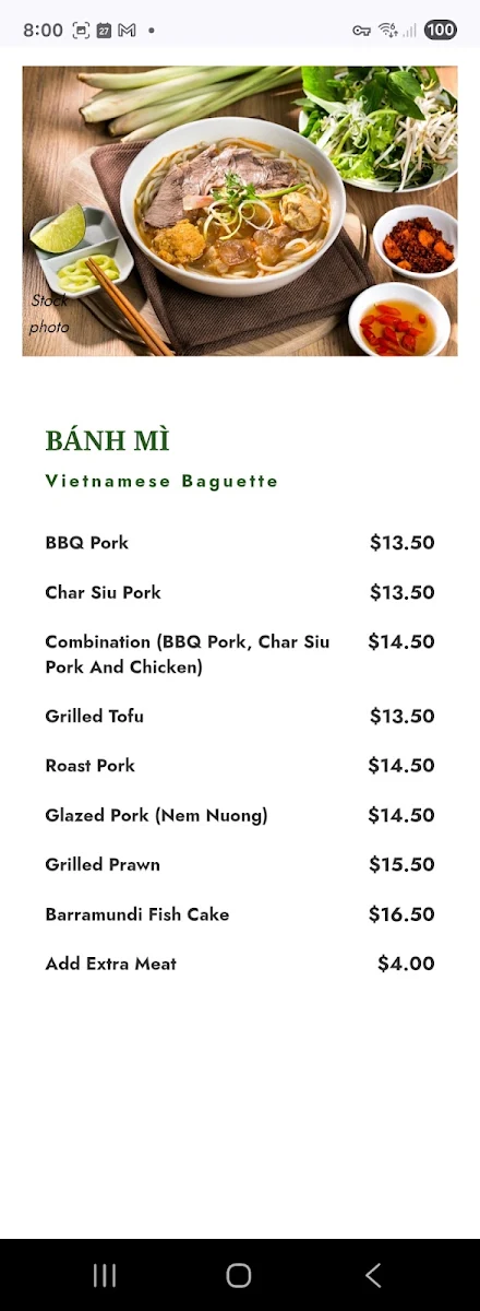 Menu, Saigon Street Gateway