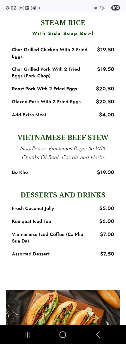 Menu, Saigon Street Gateway