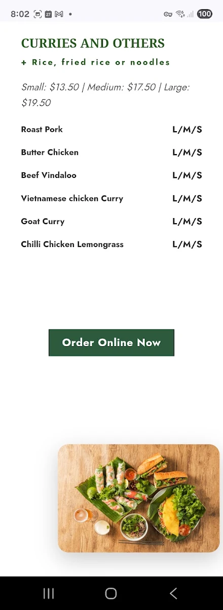 Menu, Saigon Street Gateway