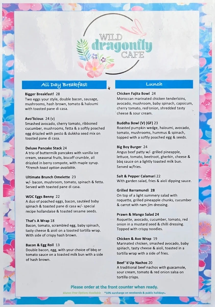 Menu, Wild Dragonfly Cafe