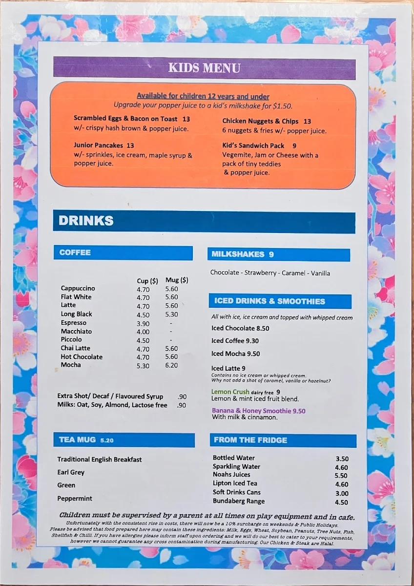 Menu, Wild Dragonfly Cafe
