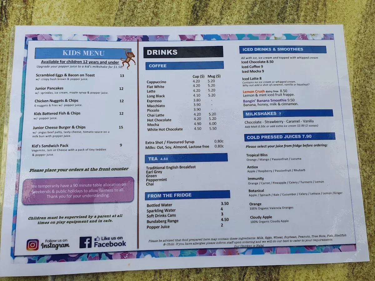 Menu, Wild Dragonfly Cafe