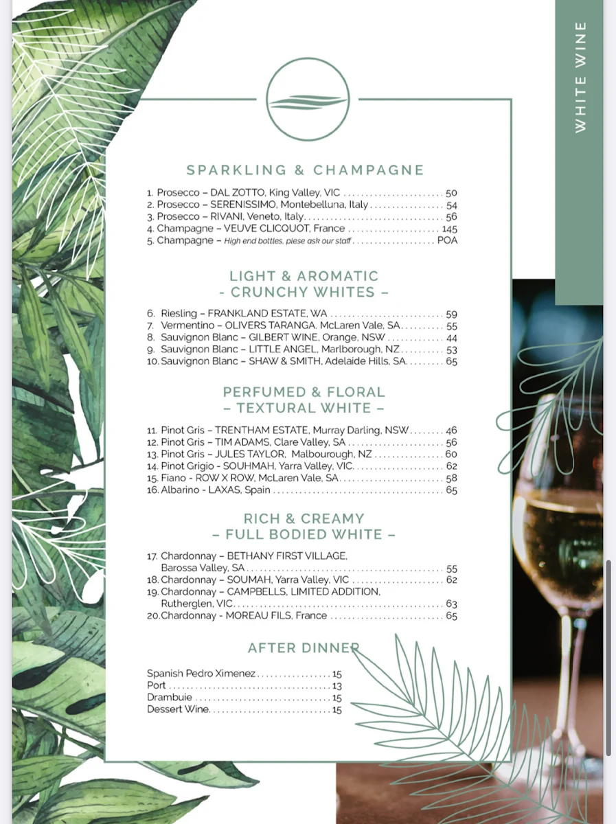 Menu, Vue Wine Bar & Restaurant