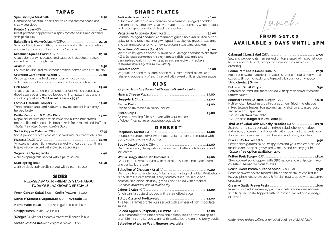 Menu, Elysium Restaurant & Bar