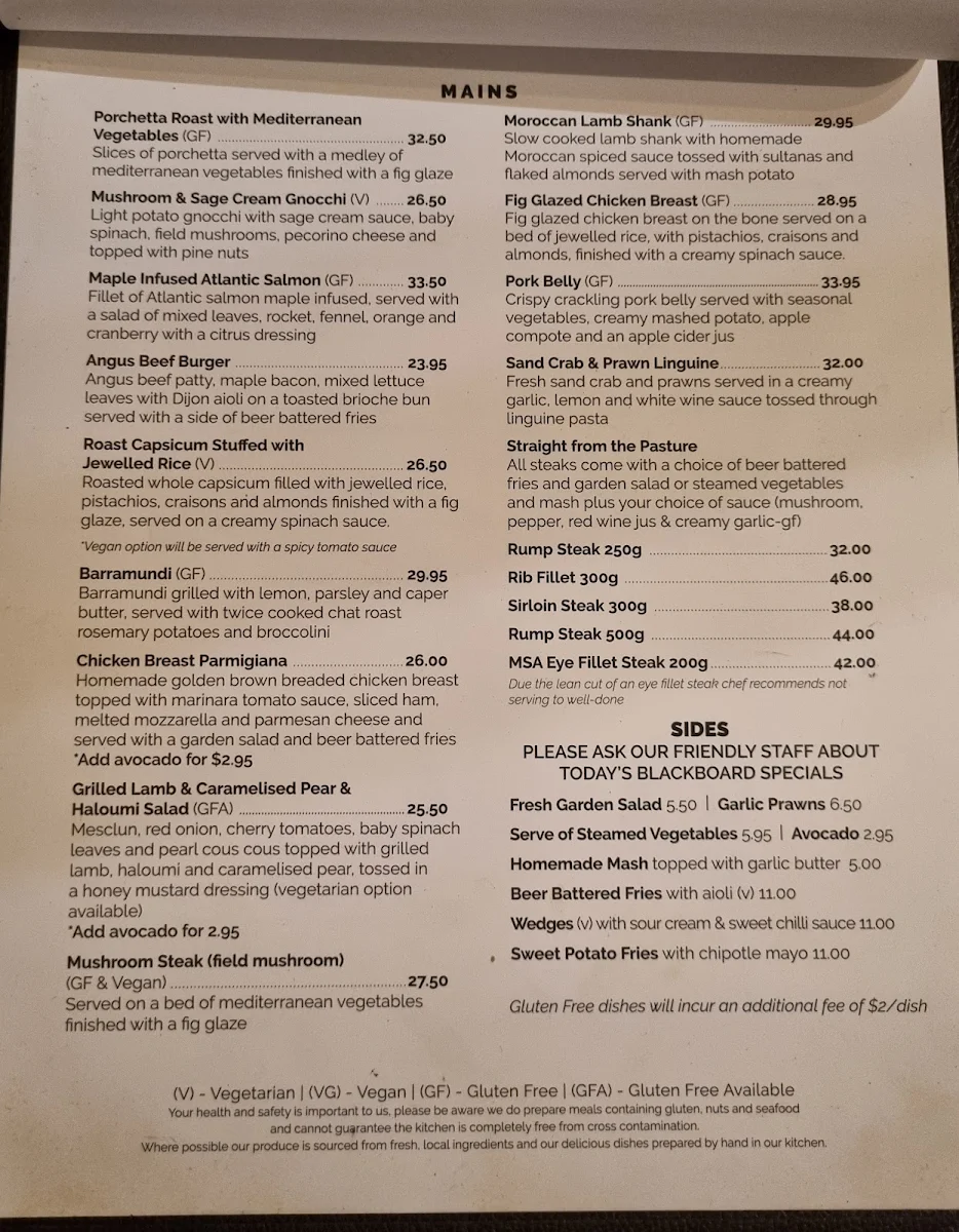 Menu, Elysium Restaurant & Bar