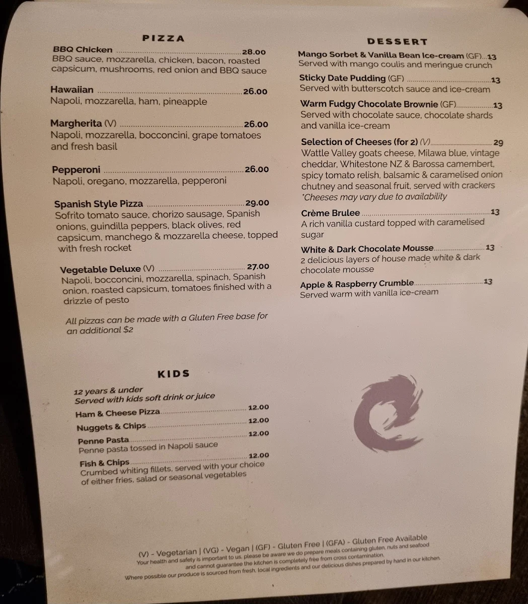 Menu, Elysium Restaurant & Bar