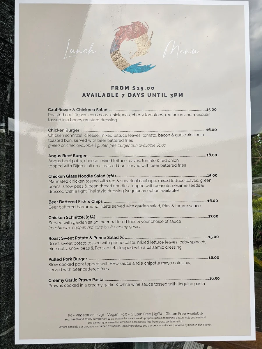 Menu, Elysium Restaurant & Bar