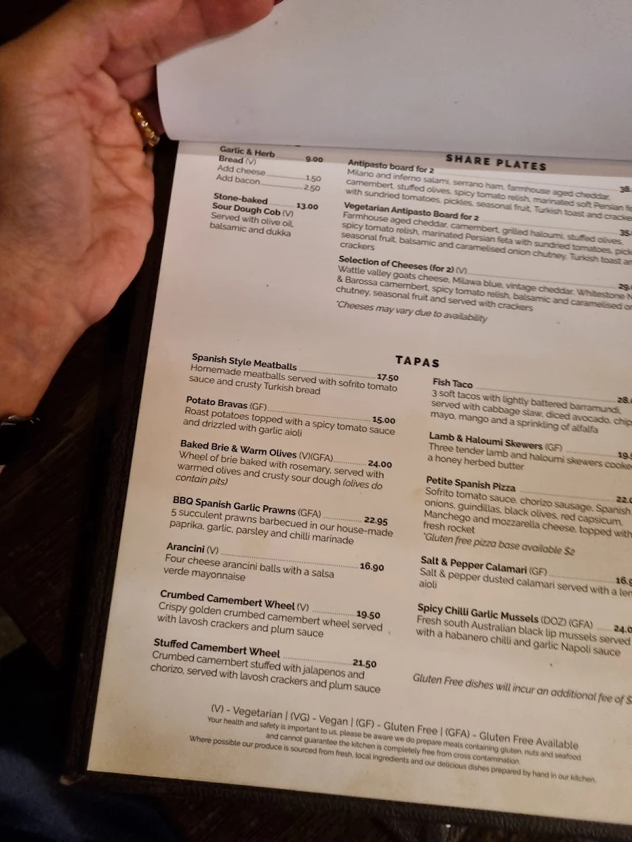 Menu, Elysium Restaurant & Bar