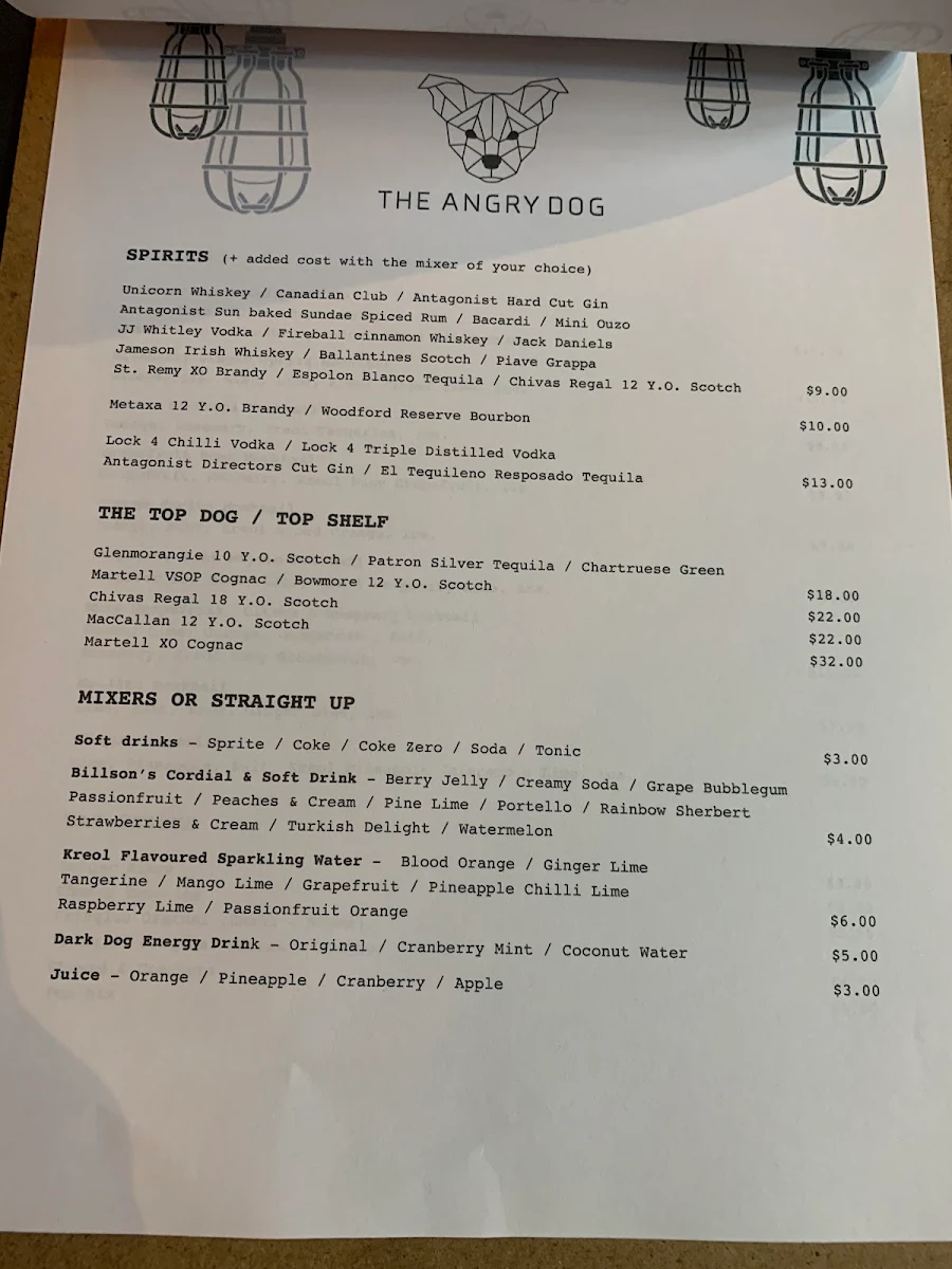 Menu, THE ANGRY DOG