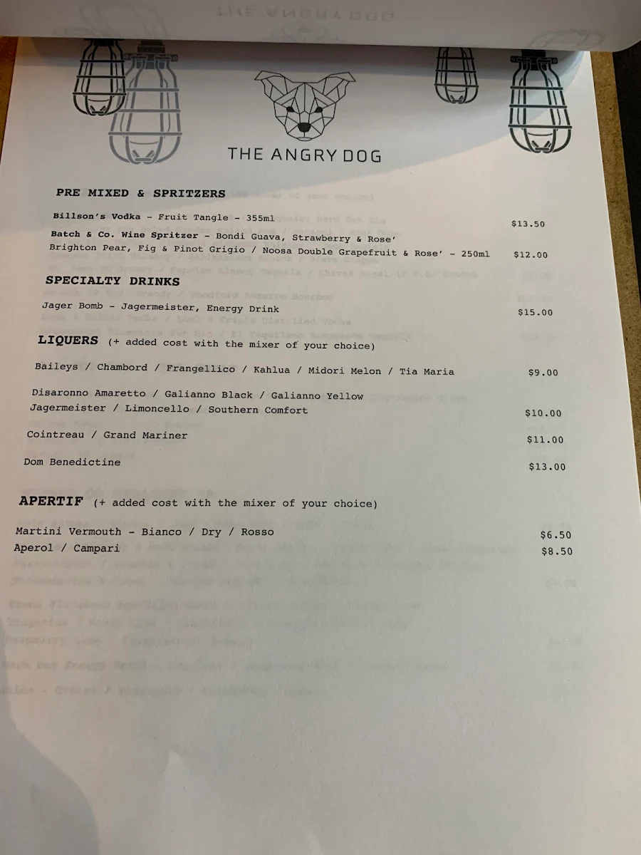 Menu, THE ANGRY DOG