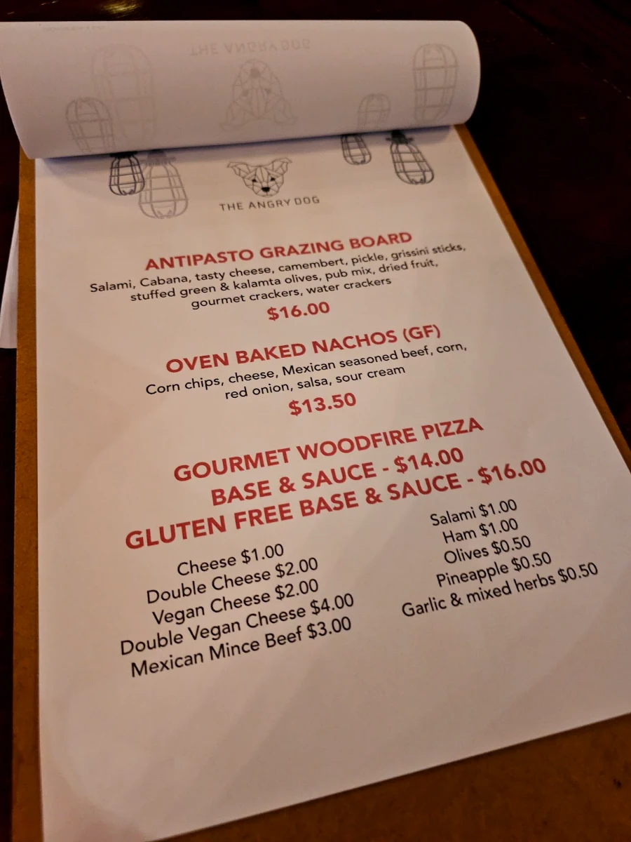 Menu, THE ANGRY DOG