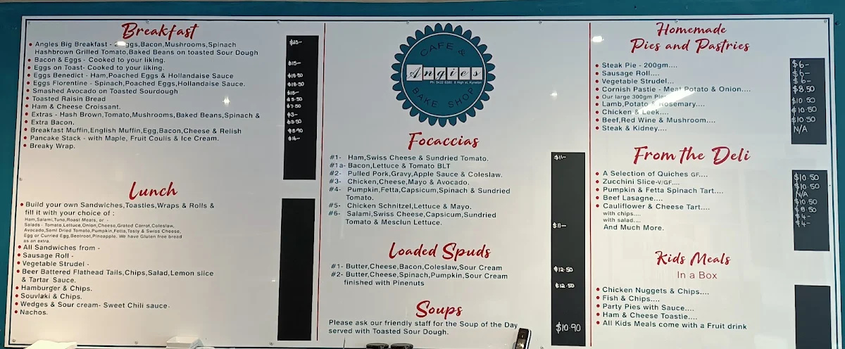 Menu, Angie's Cafe & Bakeshop