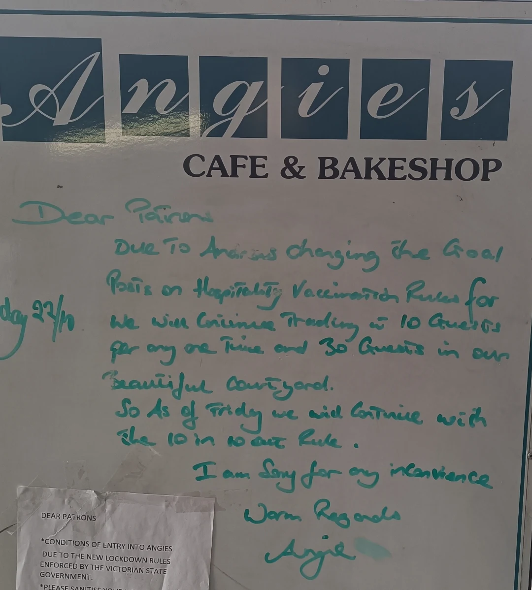 Menu, Angie's Cafe & Bakeshop