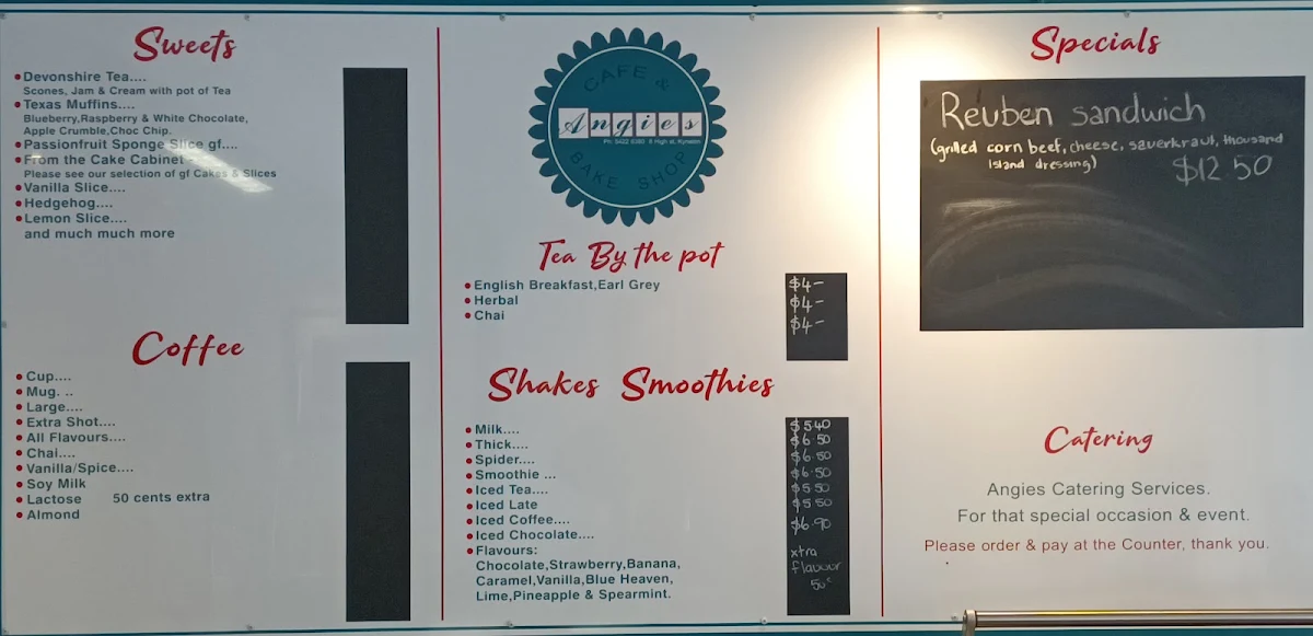 Menu, Angie's Cafe & Bakeshop