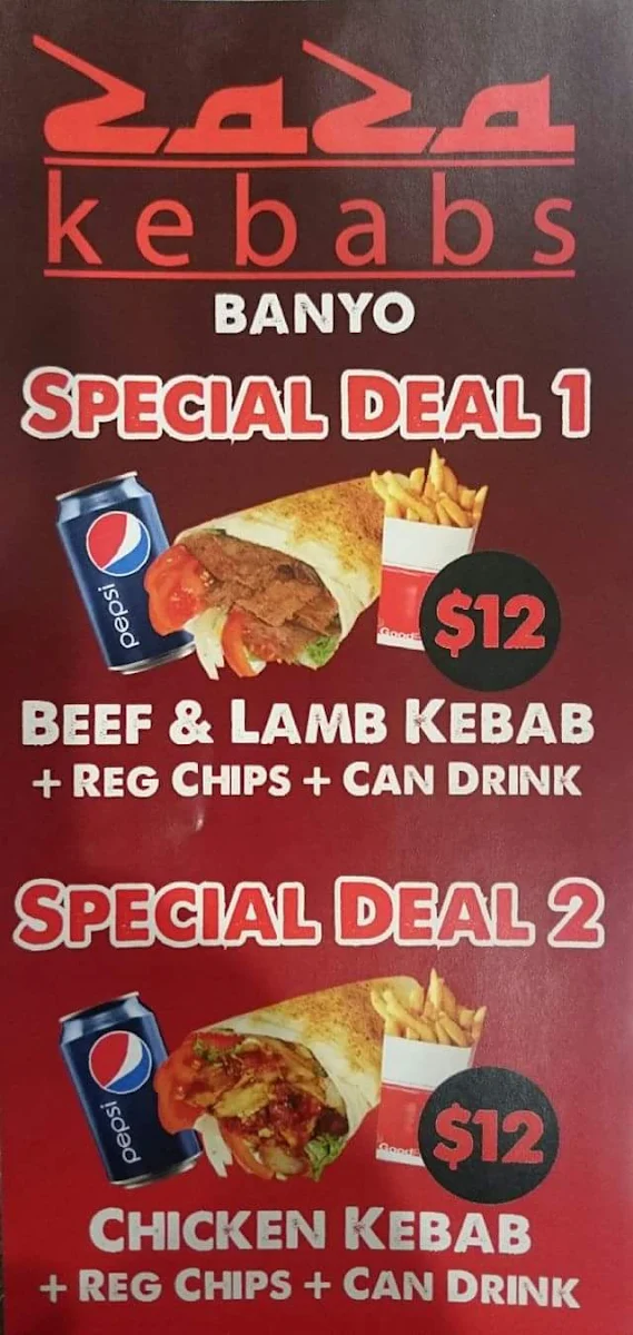 Menu, Zaza Kebab Banyo