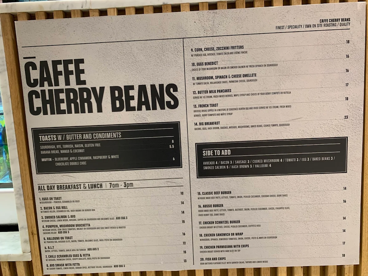 Menu, Caffe Cherry Beans