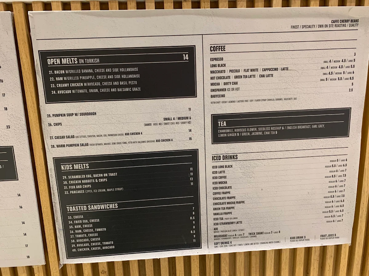 Menu, Caffe Cherry Beans