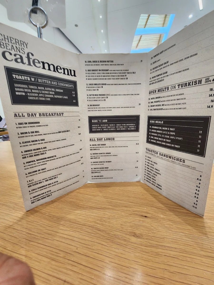 Menu, Caffe Cherry Beans