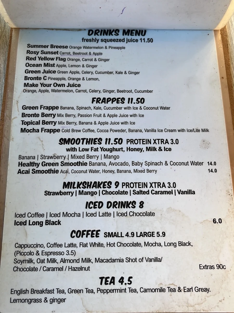 Menu, Jenny's Cafe