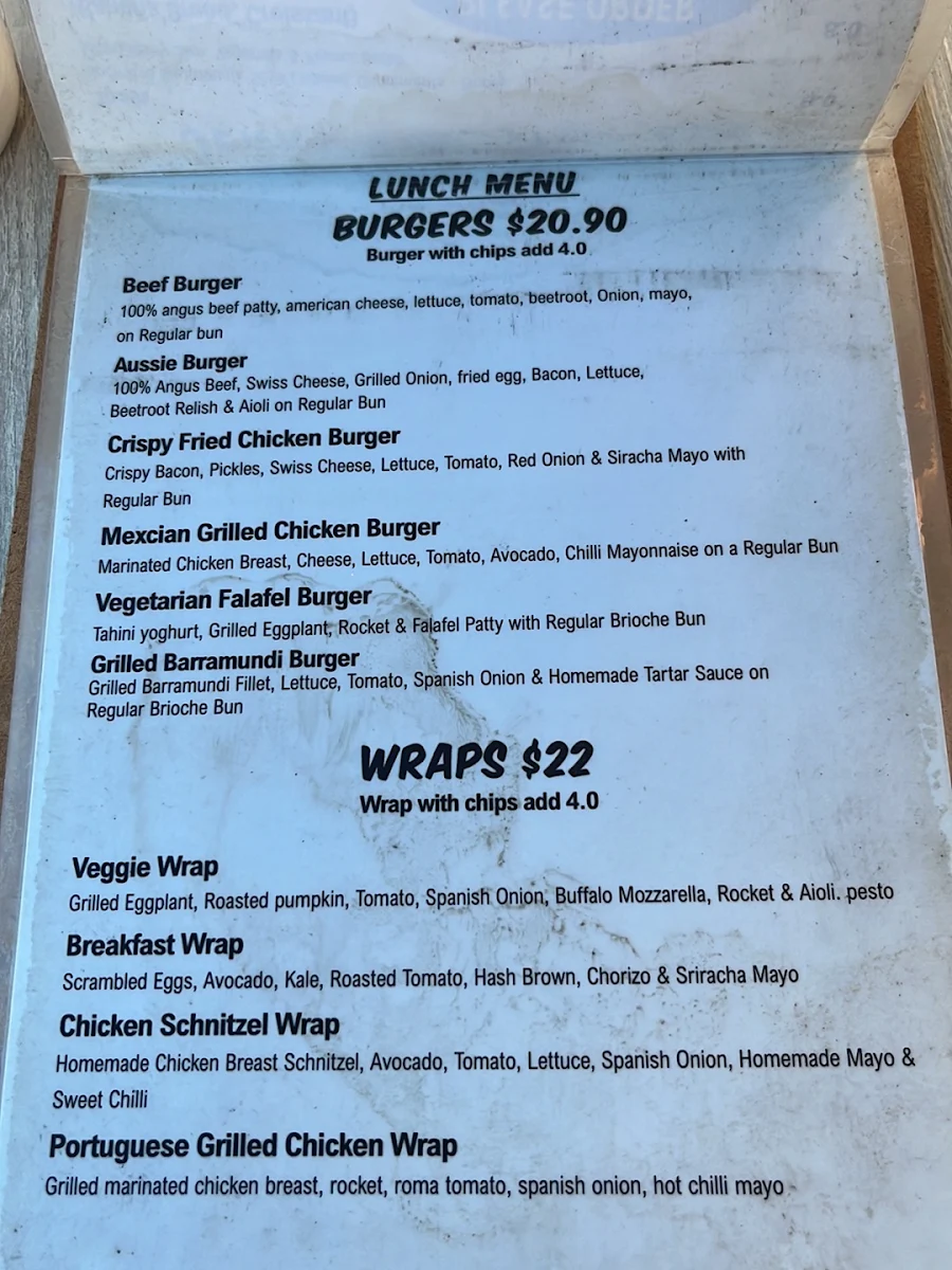 Menu, Jenny's Cafe
